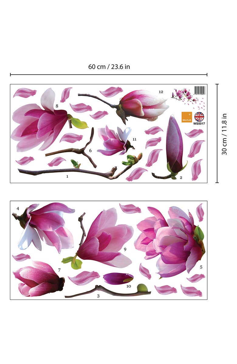WALPLUS Magnolia Flower Decal Sticker Wall Decoration - Pack of 3, Alternate, color, Pink