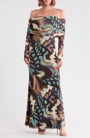 AFRM Thelma Off the Shoulder Long Sleeve Dress