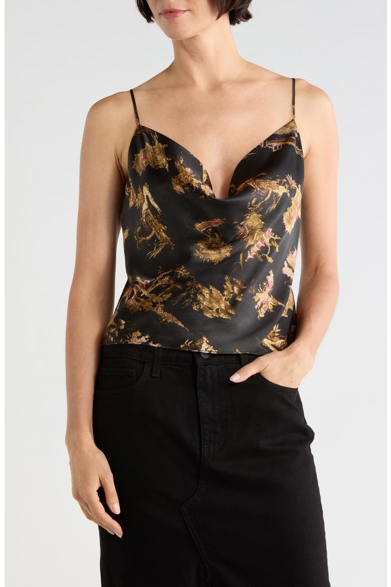 Calista Cowl Neck Silk Cami, Main, color, BLACK MULTI CHINOISERIE