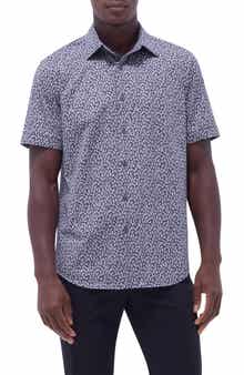 Bugatchi Miles OoohCotton® Leaf Print Short Sleeve Button-Up Shirt