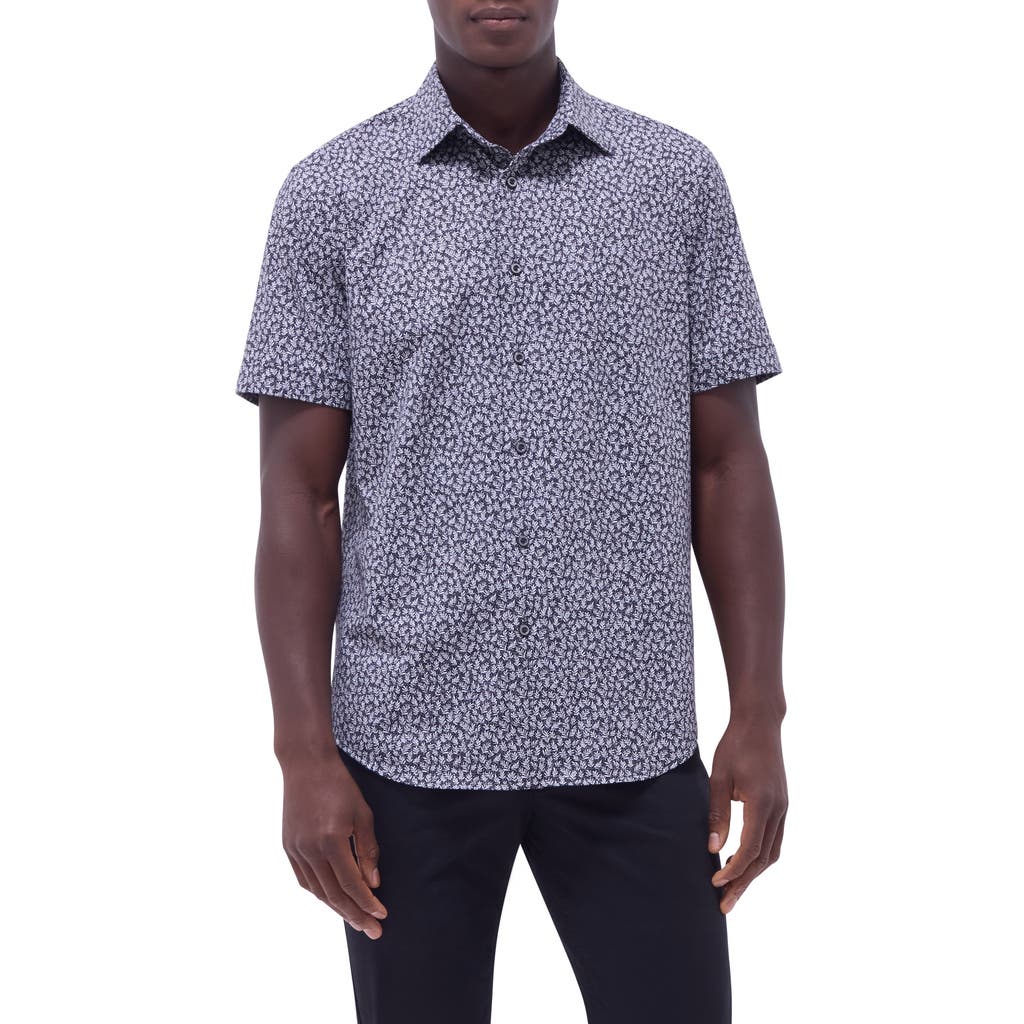 Bugatchi Miles Ooohcotton® Leaf Print Short Sleeve Button-up Shirt In Black