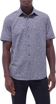 Bugatchi Miles OoohCotton® Leaf Print Short Sleeve Button-Up Shirt