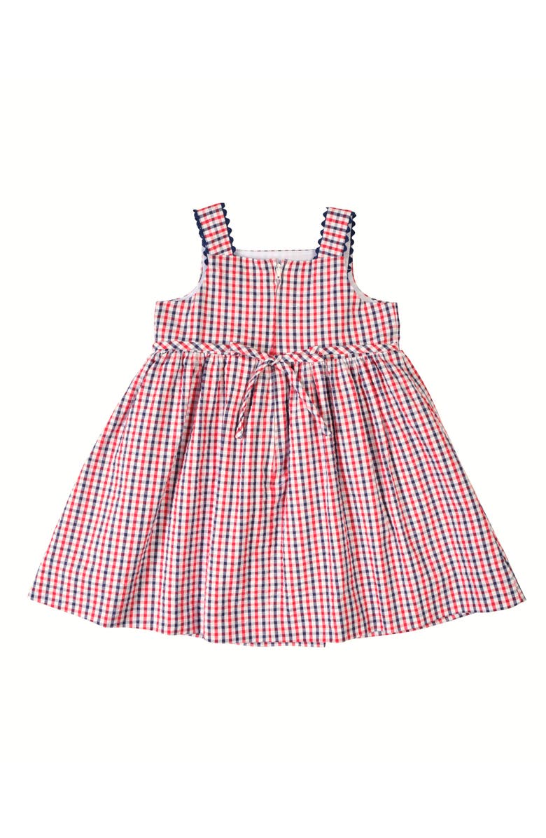 Florence Eiseman Plaid Seersucker Dress With Flowers, Alternate, color, Navy/White/Red