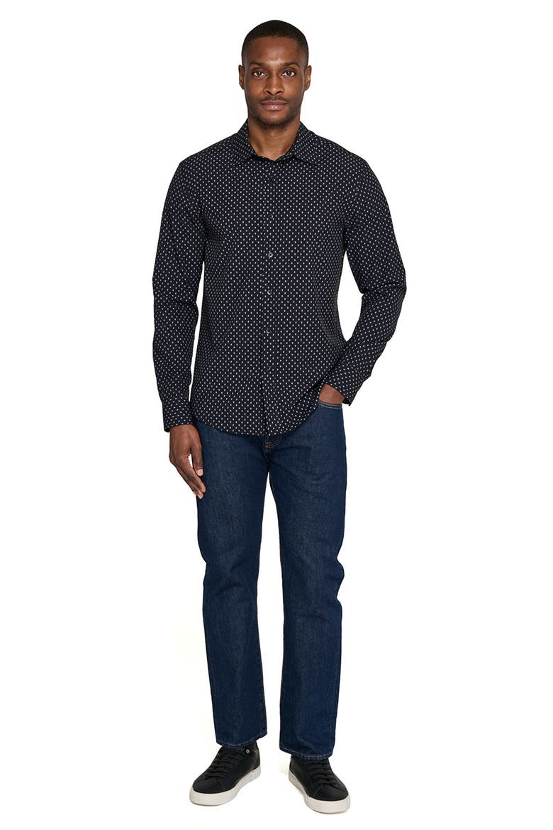 Basic Slim Fit Black Micropaisley Performance Button-Up Shirt, Alternate, color, BLACK