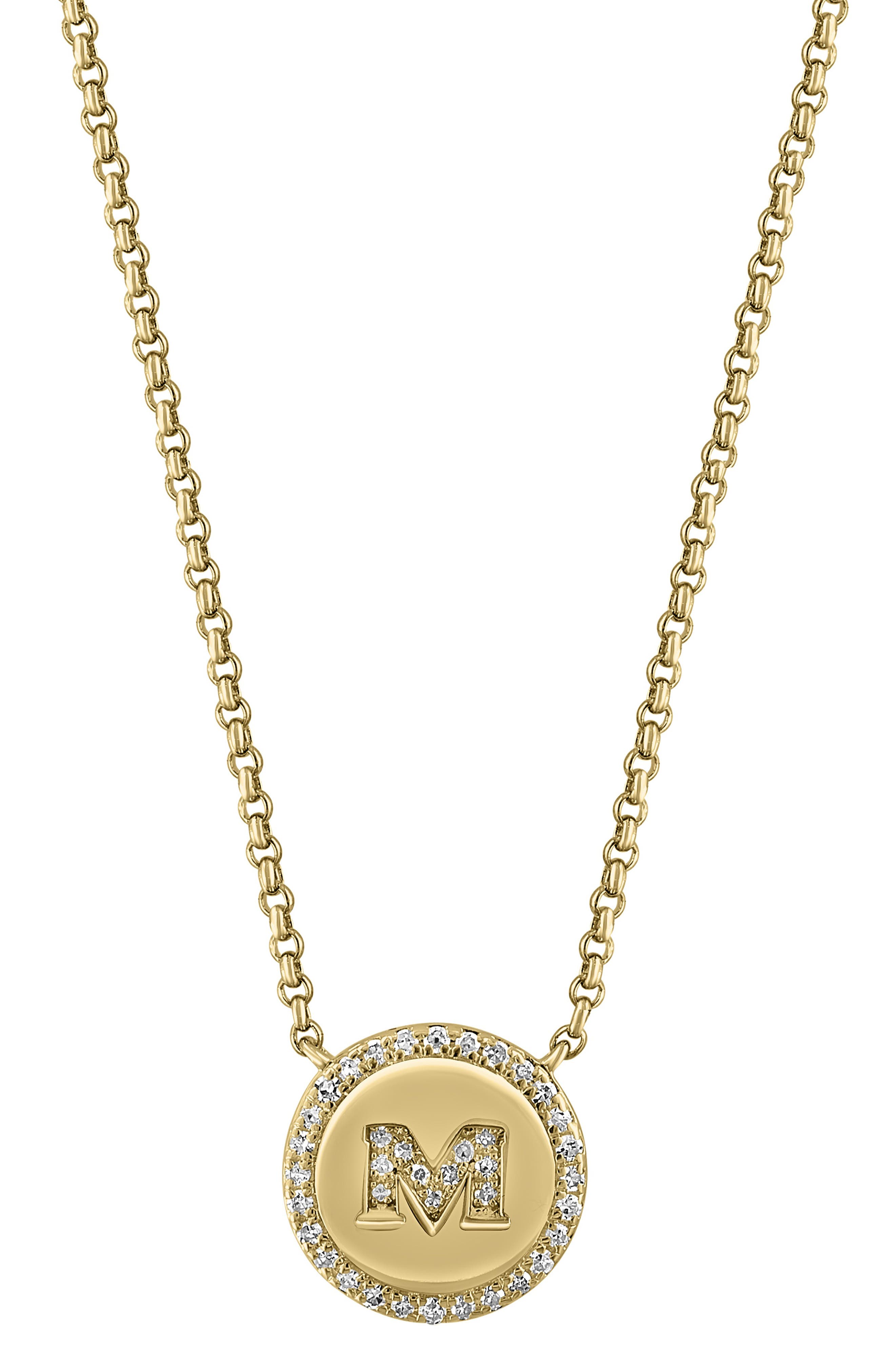 EFFY Diamond 'M' Initial Disc Pendant Necklace
