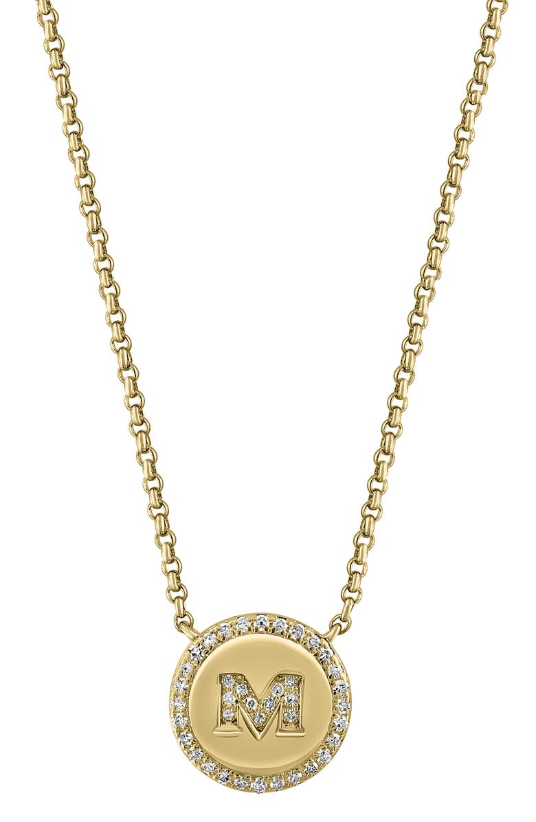 EFFY Diamond 'M' Initial Disc Pendant Necklace, Main, color, Gold