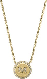 EFFY Diamond 'M' Initial Disc Pendant Necklace