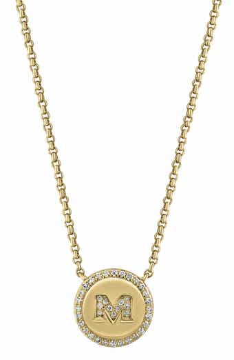 Diamond 'M' Initial Disc Pendant Necklace