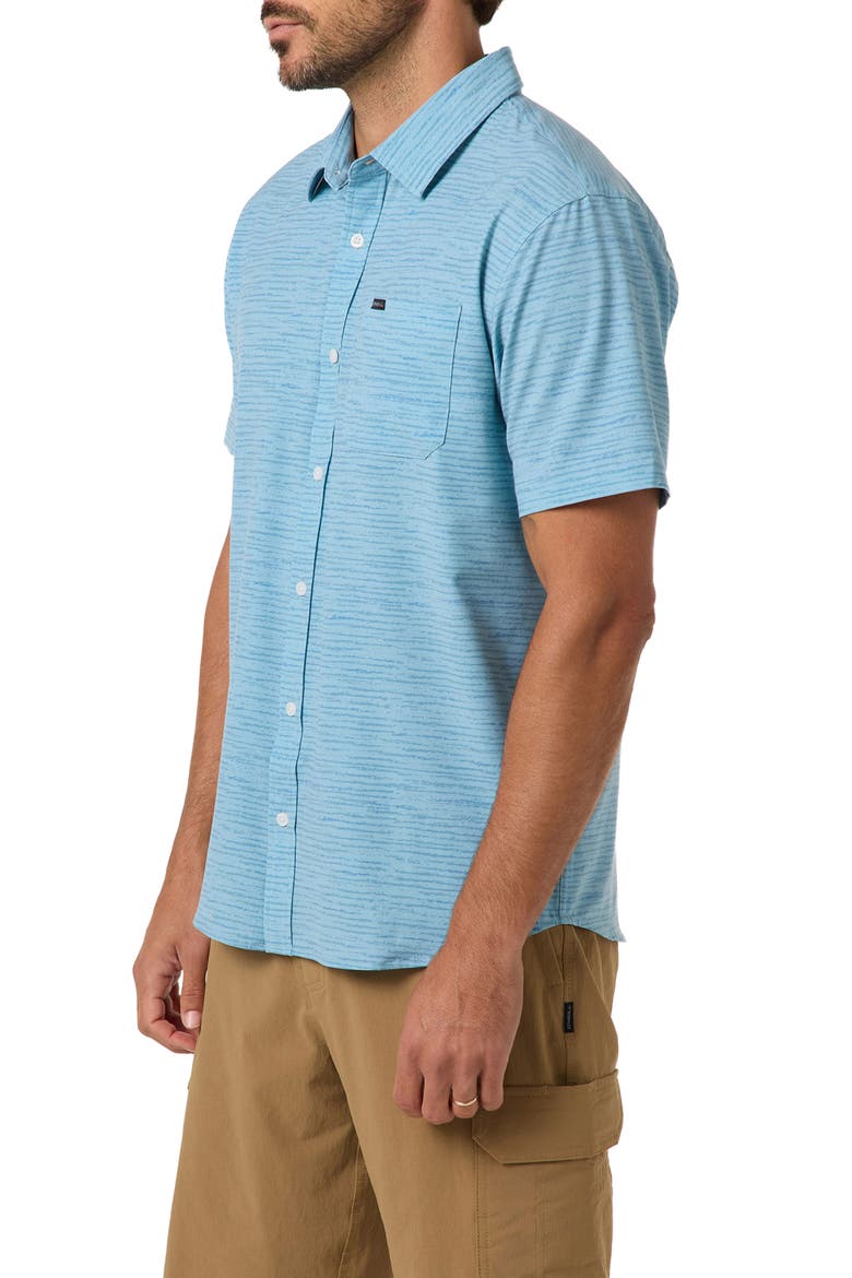 Standard Fit TRVLR Traverse Stripe Short Sleeve Performance Button-Up Shirt, Alternate, color, STONE BLUE