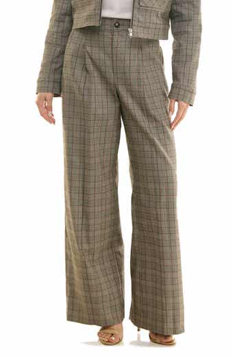 Socialite Plaid Pleated Front Wide Leg Pants
