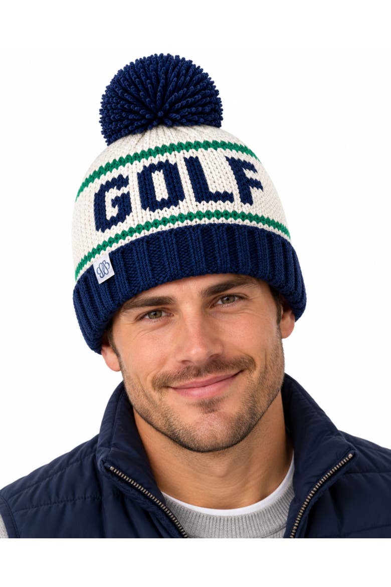 Adult Golf Bobble Hat, Alternate, color, Navy/Cream/Green