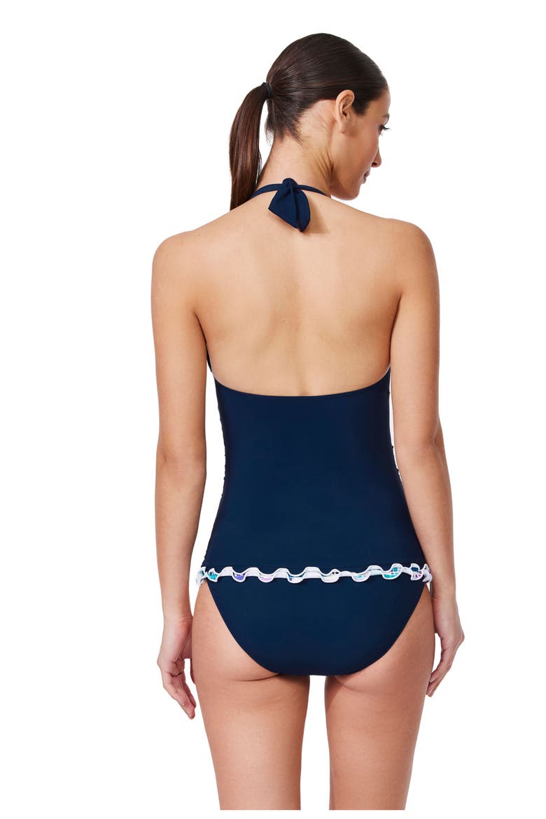 Canva Tricolore Halter Tankini Top, Alternate, color, Navy