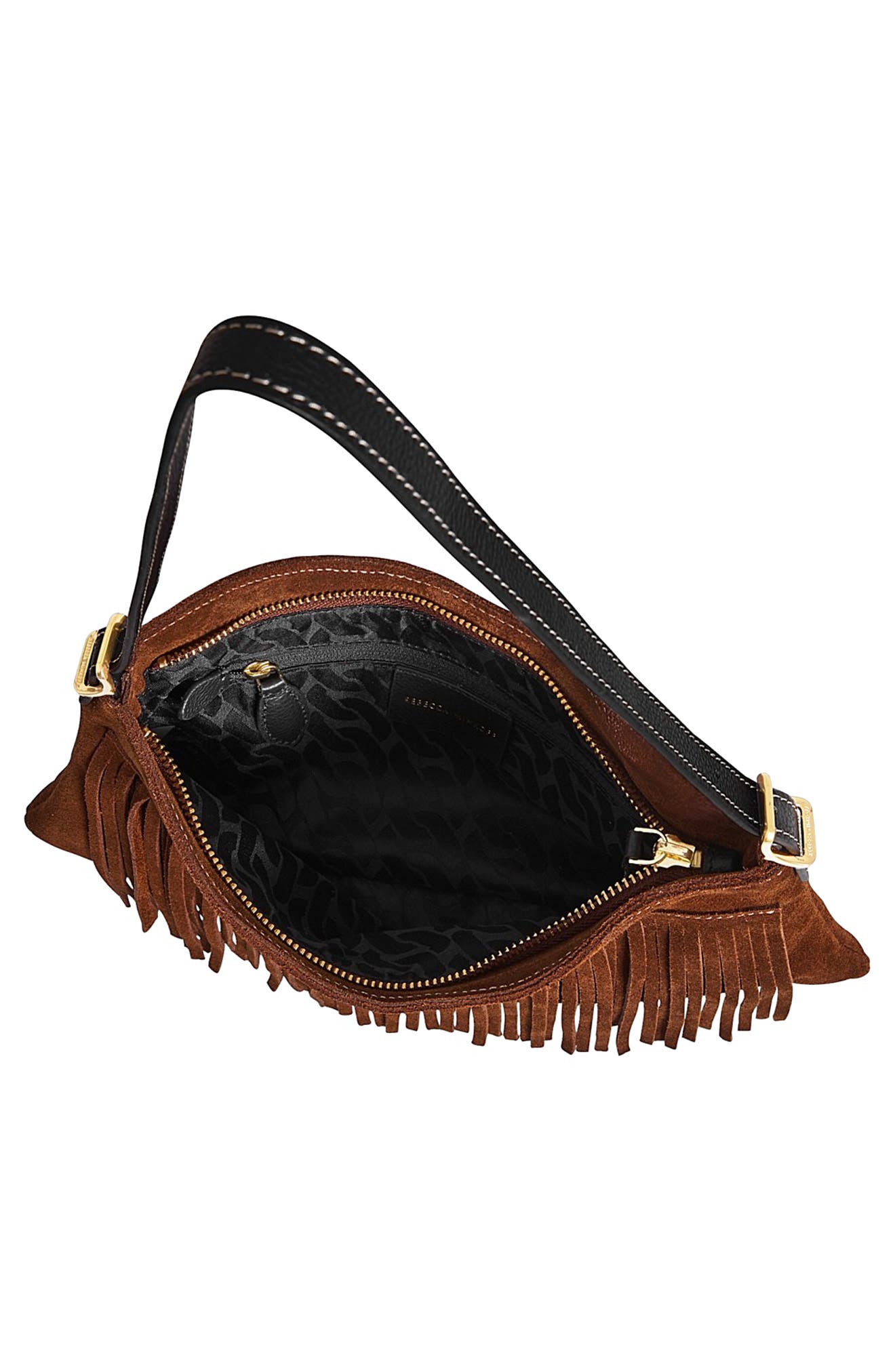 Rebecca Minkoff Fringe Baguette Shoulder Bag, Alternate, color, 