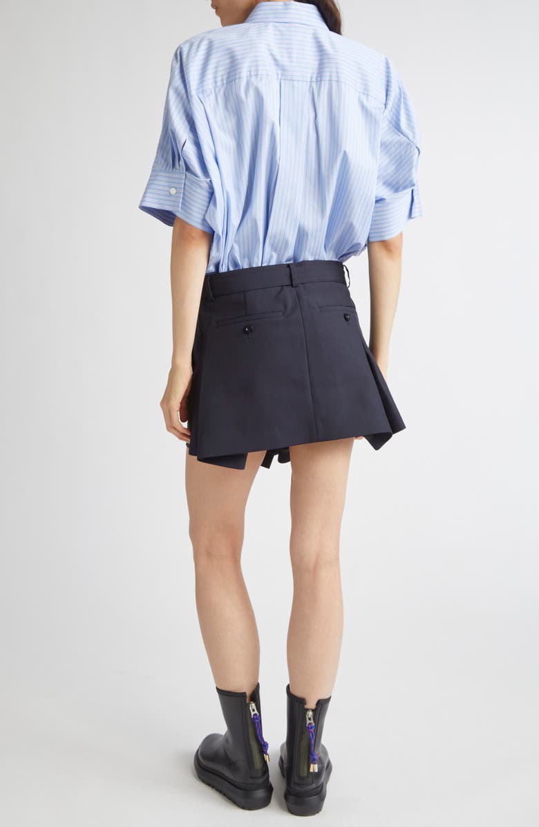 Sacai Mixed Media Poplin & Suiting Shirtdress, Alternate, color, Light Blue/ Stripe Navy