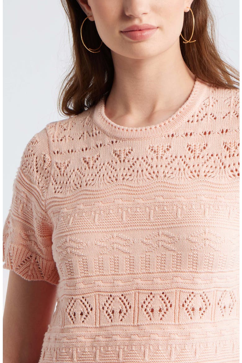 Pointelle Cotton Crewneck Sweater, Alternate, color, PINK TROPICS