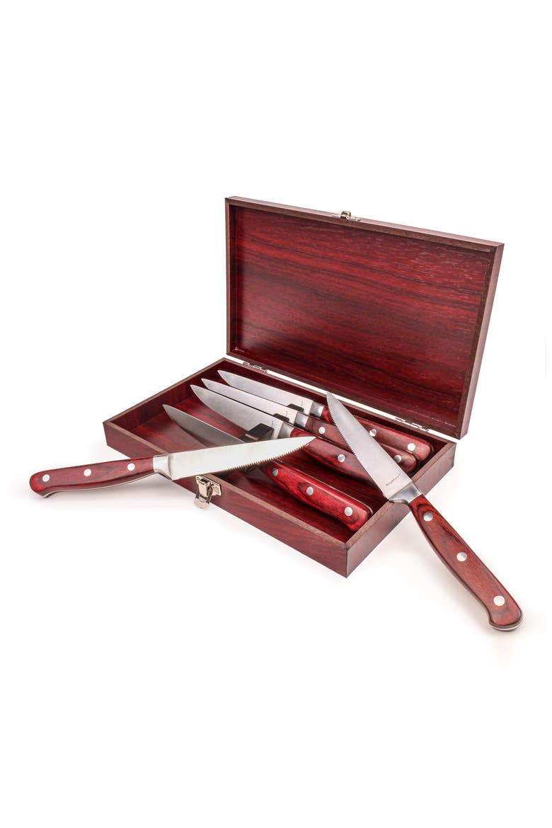 7-Piece Stainless Steel Steak Knife Set, Alternate, color, BROWN
