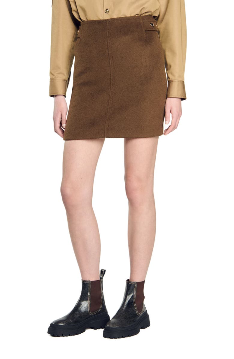 SANDRO Double-faced short wool skirt, Main, color, 