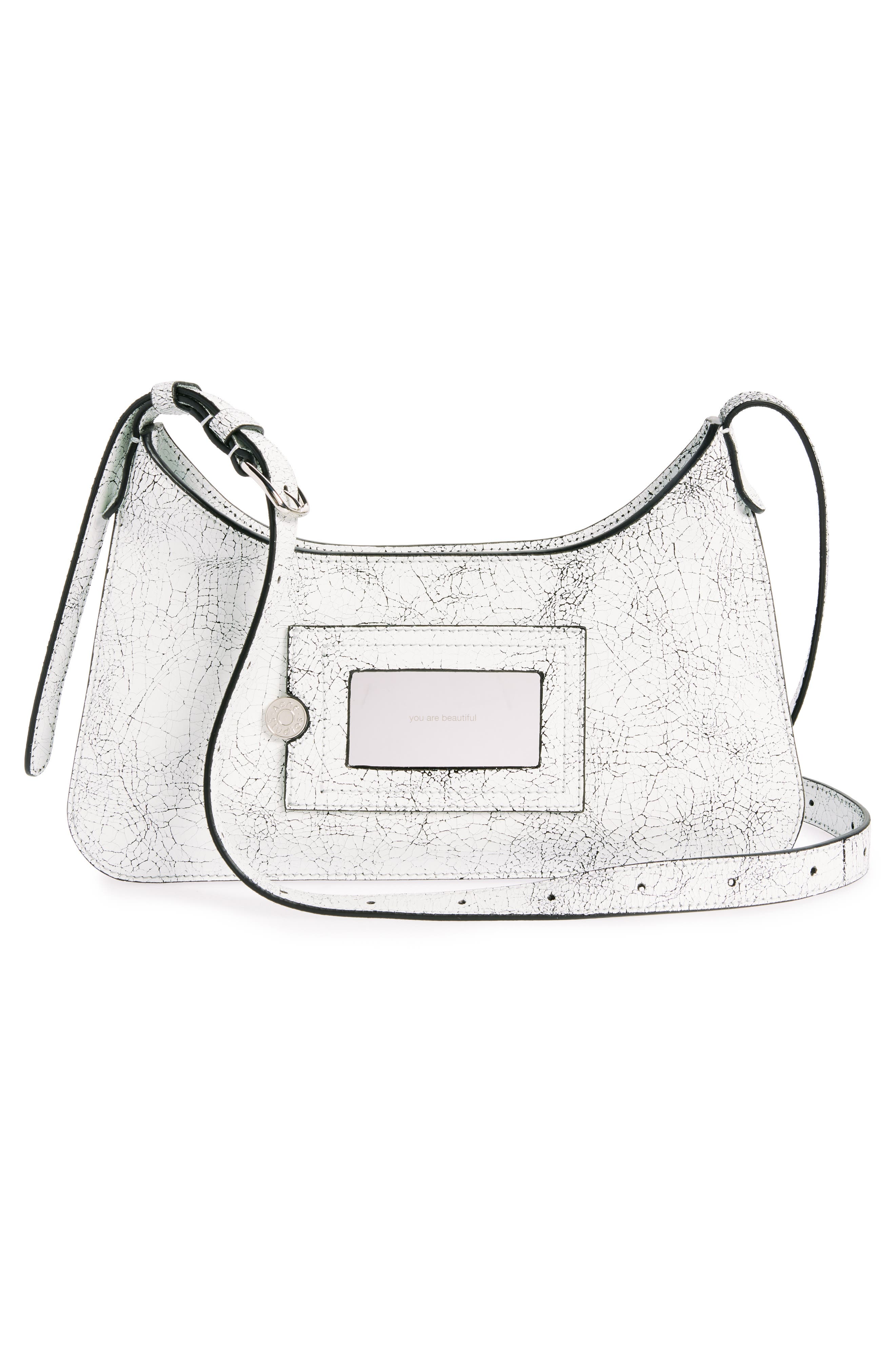Mini Platt Crackle Leather Shoulder Bag, Alternate, color, WHITE