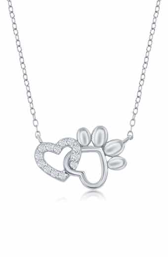 SIMONA Sterling Silver & CZ Heart & Paw Print Necklace