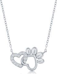 SIMONA Sterling Silver & CZ Heart & Paw Print Necklace