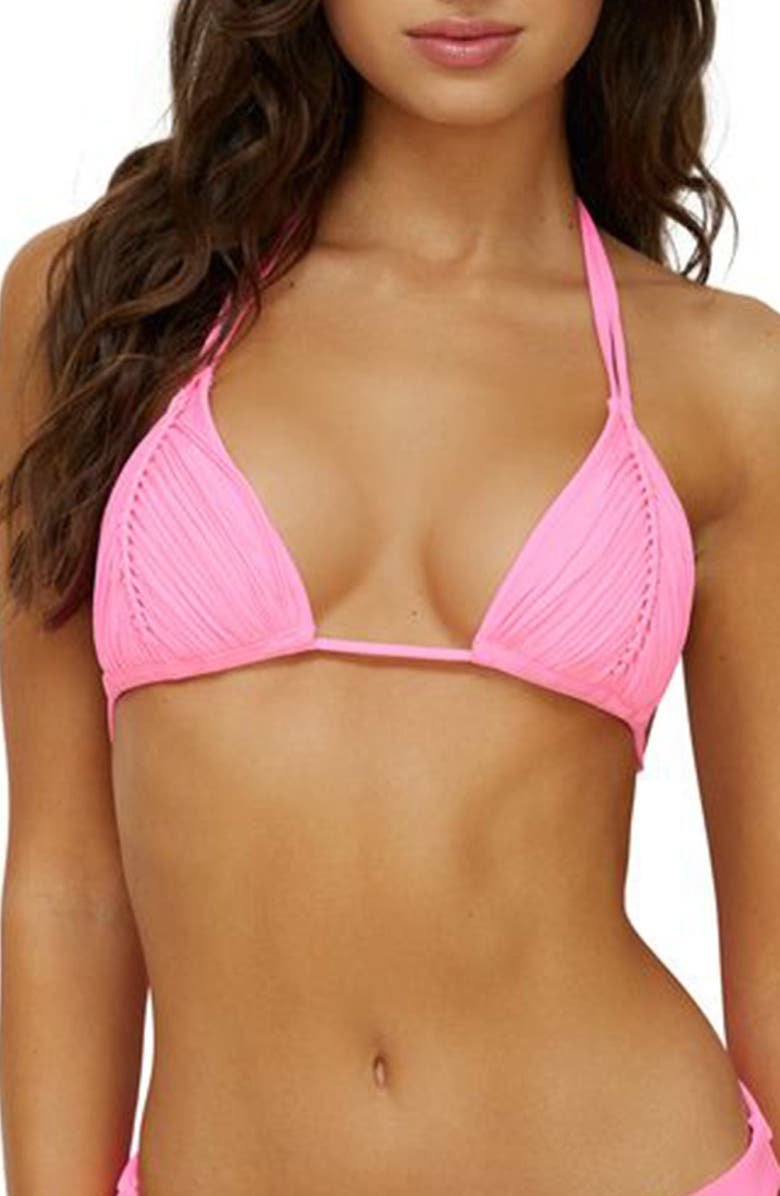 PQ SWIM Isla Macramé Triangle Bikini Top, Main, color, Vivid Pink