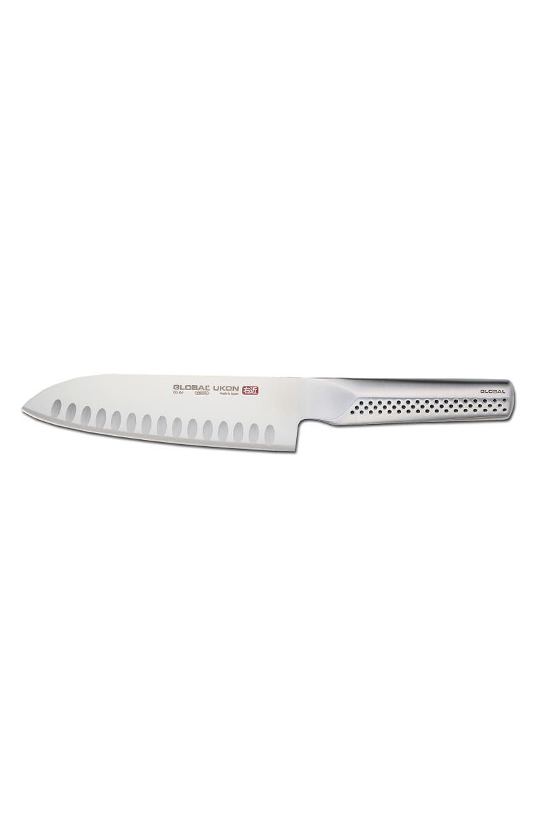 GLOBAL UKON 7 Inch Hollow Ground Santoku Knife, Main, color, Silver