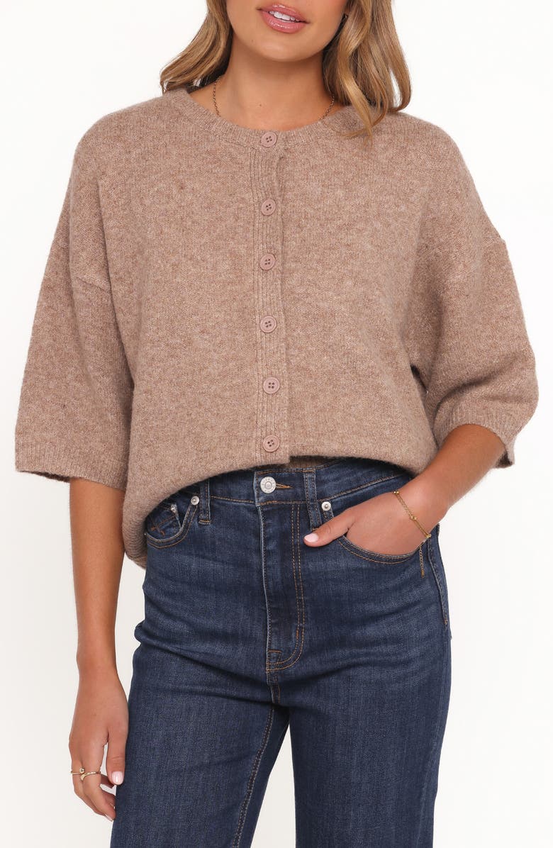 Petal & Pup Lilith Elbow Sleeve Cardigan, Main, color, Mocha