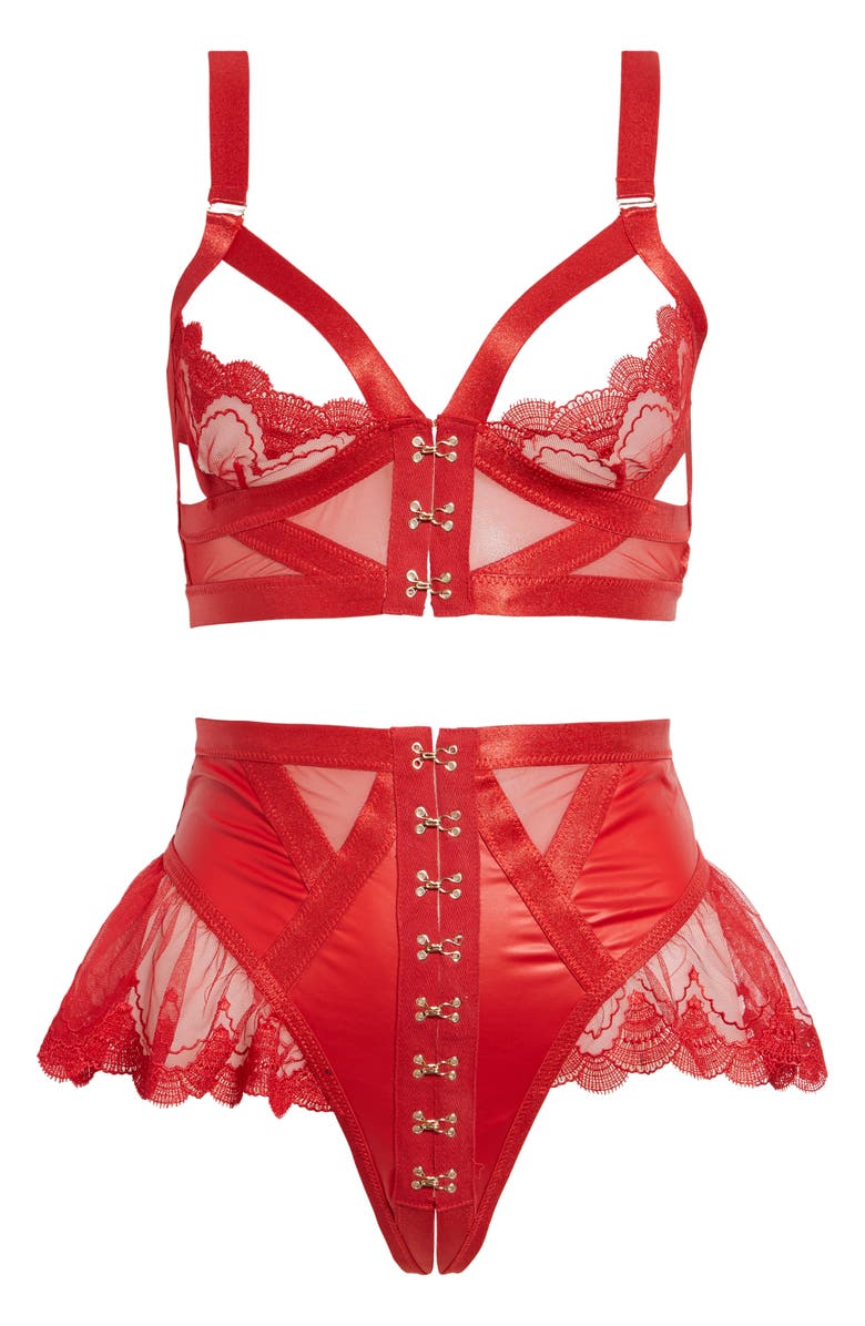 Ann Summers Extrovert Open Cup Bra & Skirted Panties Set, Main, color, 