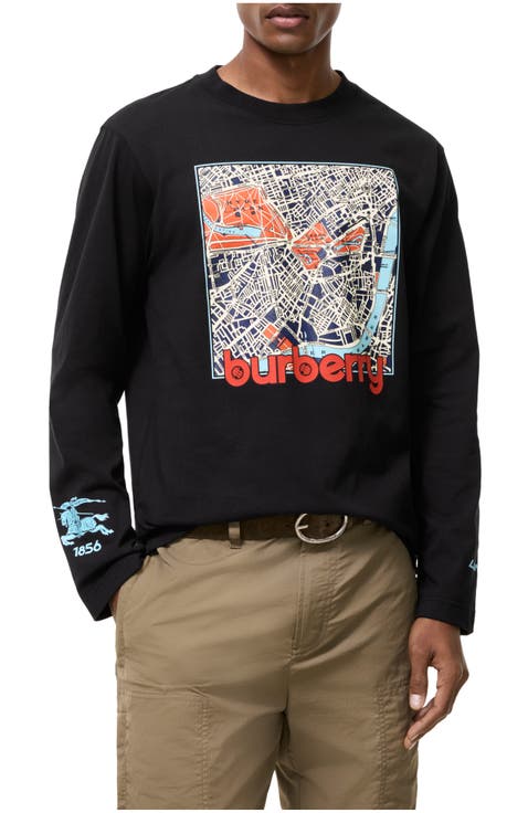 Long-sleeve London Map Cotton T-shirt