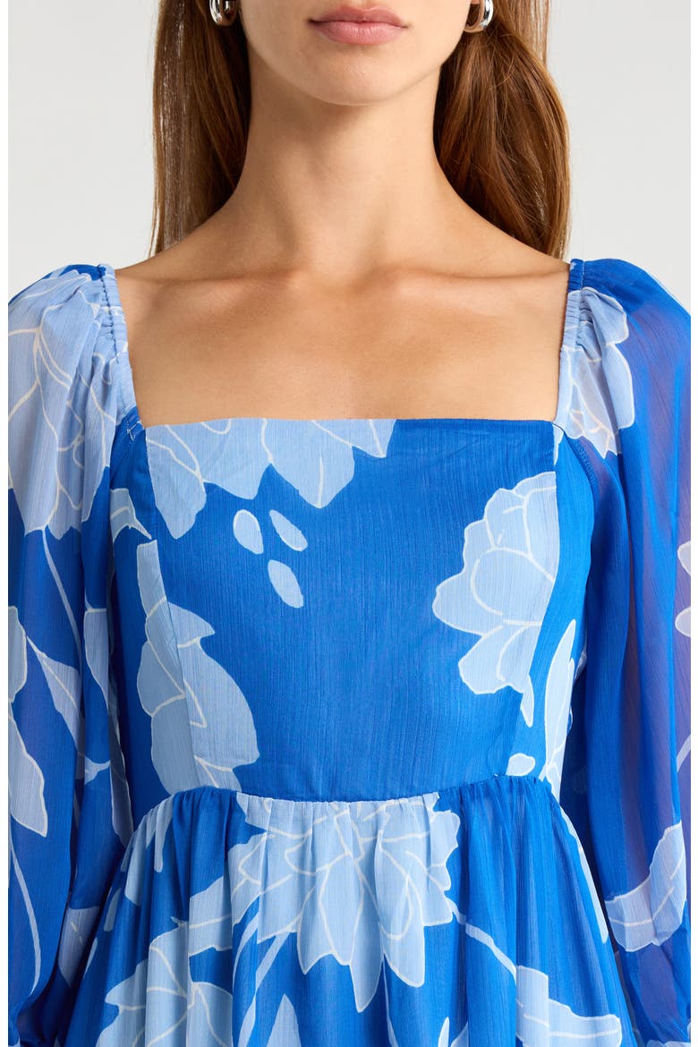 Seabloom Floral Amaretto Puff Shoulder Dress, Alternate, color, COBALT-BLUE
