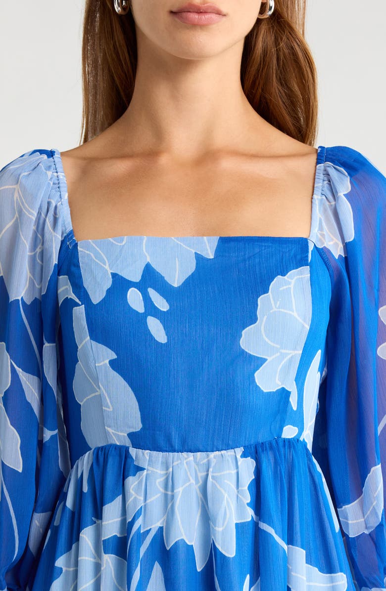 SUGARLIPS Seabloom Floral Amaretto Puff Shoulder Dress, Alternate, color, Cobalt-Blue