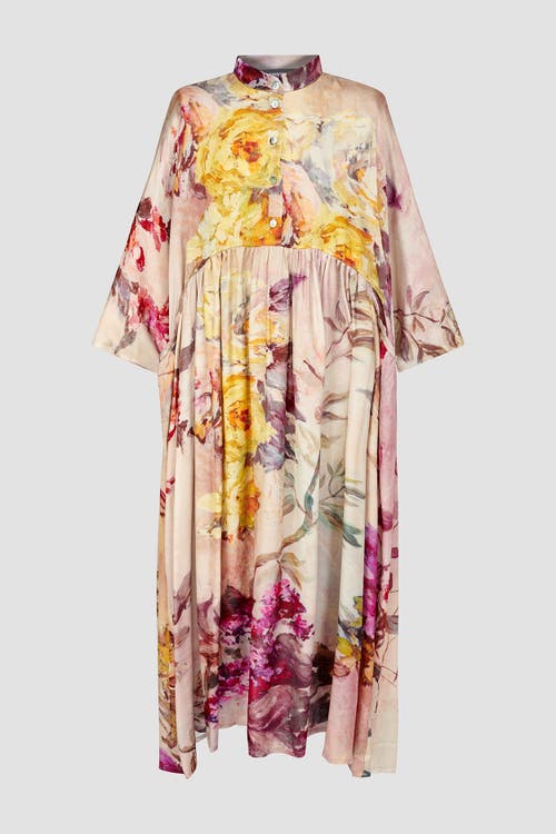 Alembika Rose-colored Flowers Oversized Satin Maxi In Multi