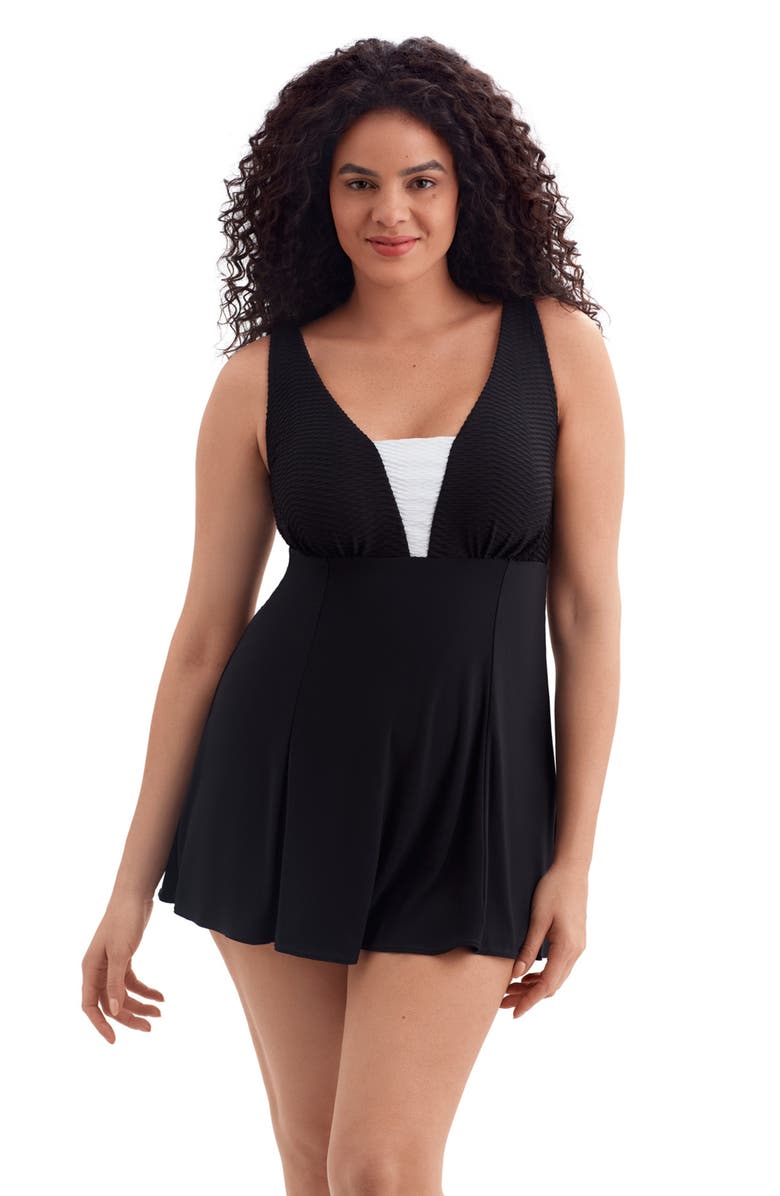 Longitude Plunge Long Torso Swim Dress, Main, color, Texture Luxe