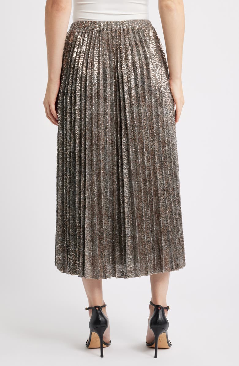 Anne Klein Sequin Pleated Pull-On Midi Skirt, Alternate, color,