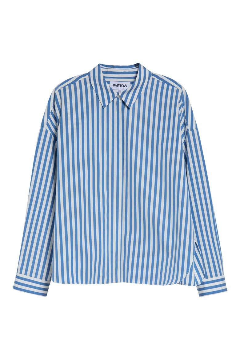 Loren Stripe Cotton Button-Up Shirt, Main, color, SKY STRIPE