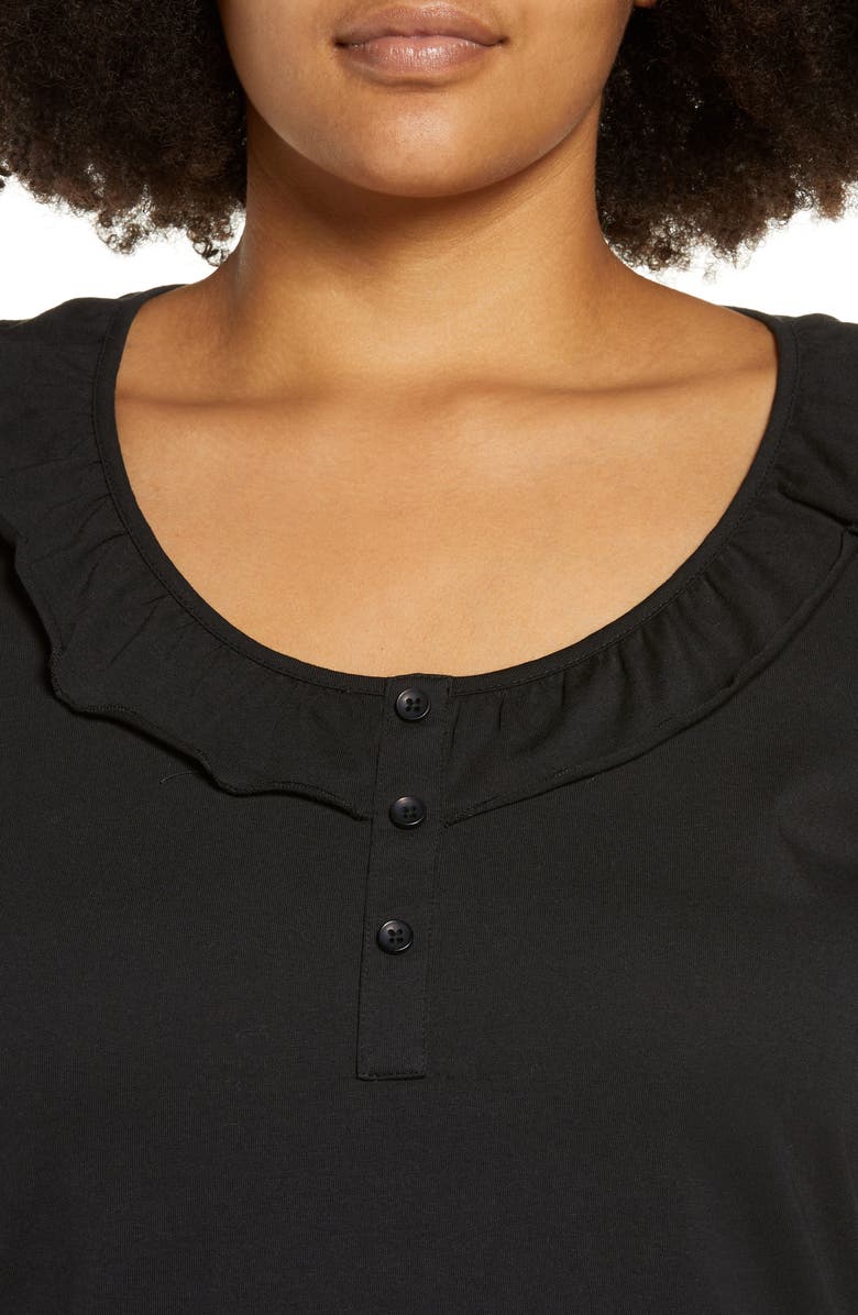 VERO MODA CURVE Elos Ruffle Cotton Henley T-Shirt, Alternate, color, 