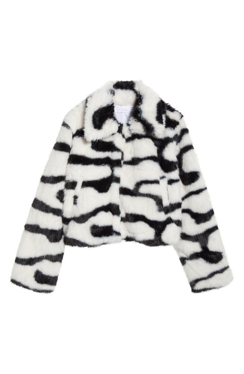 All in Favor Abstract Print Faux Fur Jacket, Main, color, Black Off/ White