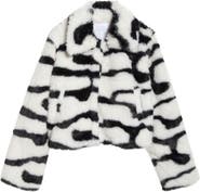 All in Favor Abstract Print Faux Fur Jacket