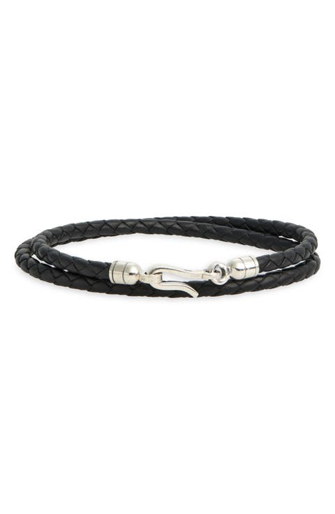 Men's Euro Braided Leather Double Wrap Bracelet