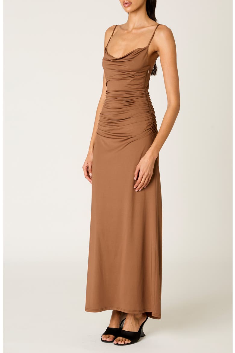 Ina Shirred Cowl Neck Slipdress, Alternate, color, MOCHA