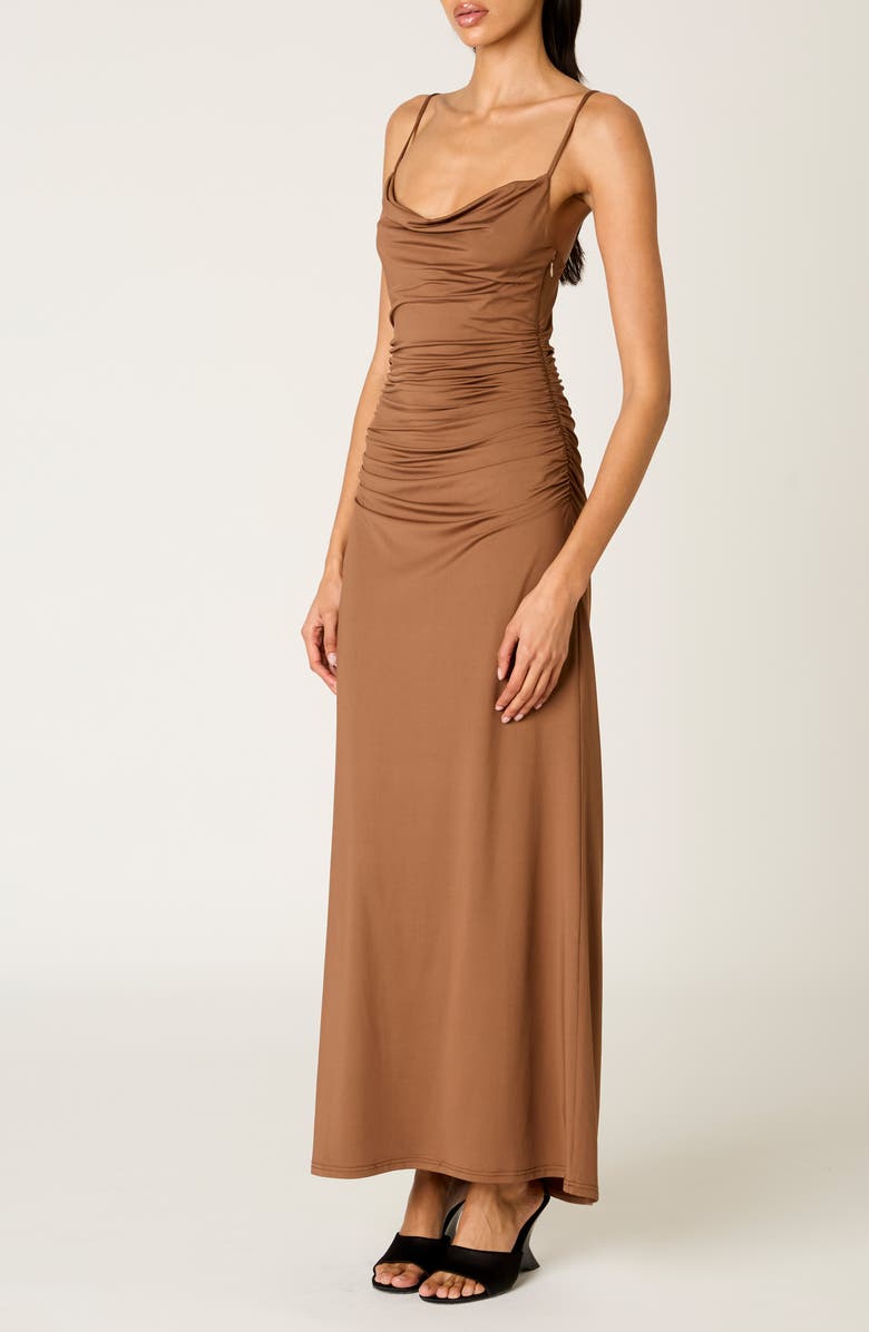 Nia Ina Shirred Cowl Neck Slipdress, Alternate, color, Mocha