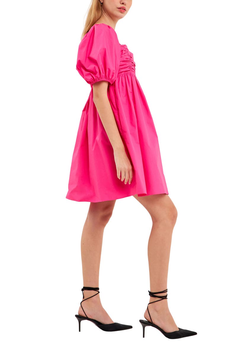 Ruched Puff Sleeve Cotton Poplin Minidress, Alternate, color, FUCHSIA