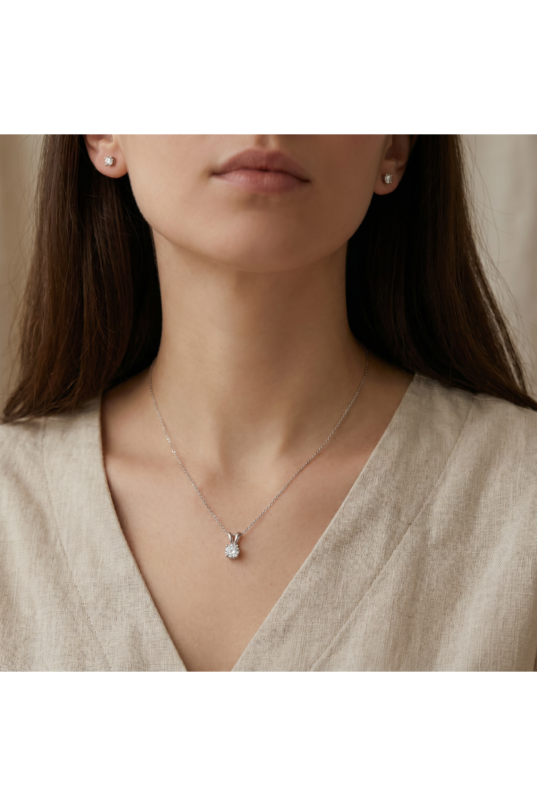 1/2Ct TW Diamond Solitaire Necklace Studs Set 14K Gold Lab Grown, Alternate, color, White Gold