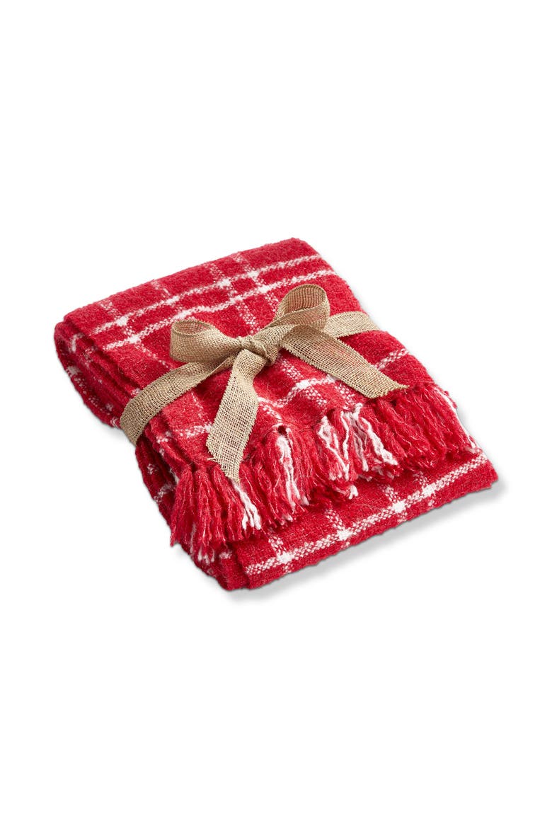 Merry Plaid Acrylic Decorative Throw Red and White Fringe, Main, color, Red