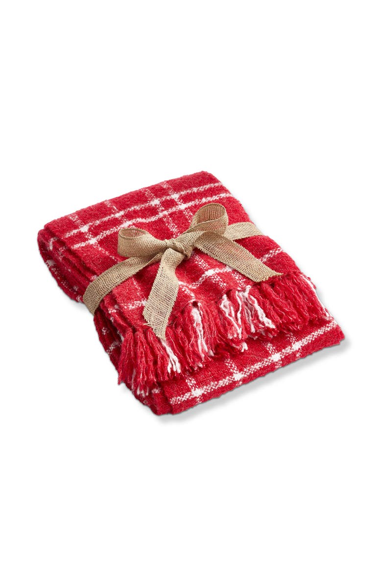 tag Merry Plaid Acrylic Decorative Throw Red and White Fringe, Main, color, Red