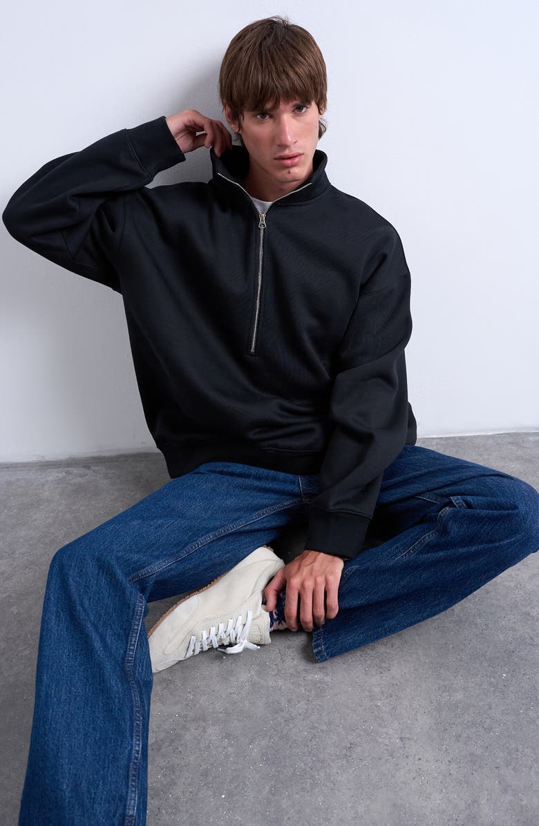 Topman Oversize Quarter Zip Pullover, Alternate, color, Black