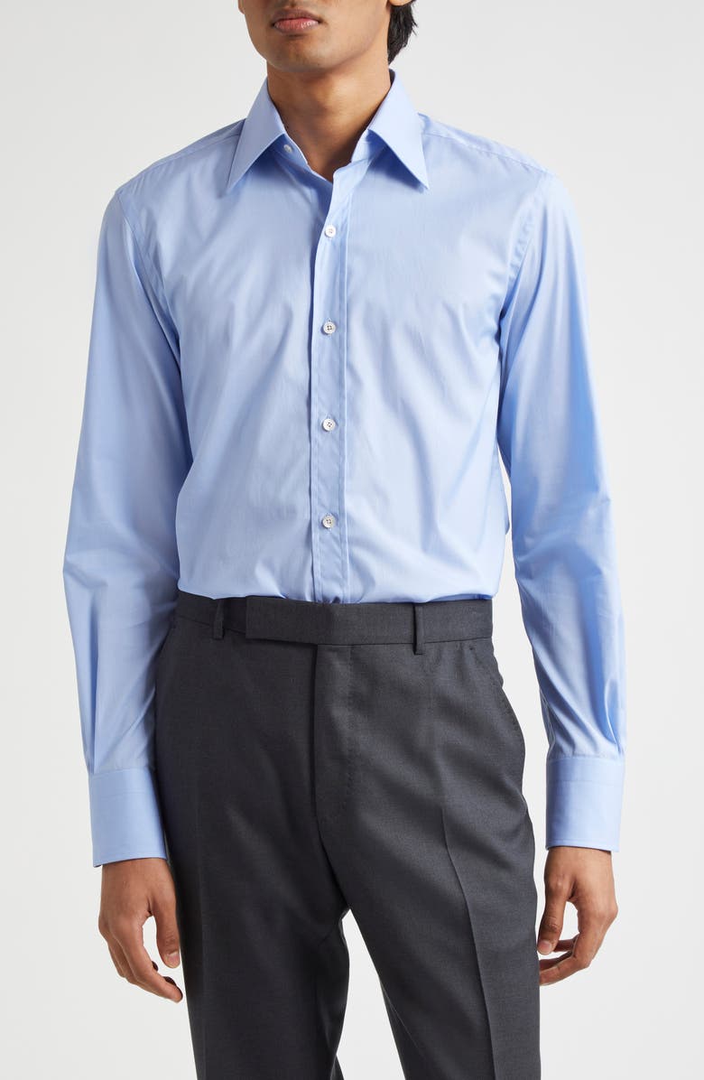 TOM FORD Classic Fit Solid Stretch Poplin Button-Up Shirt, Main, color, Hb539 Turquoise