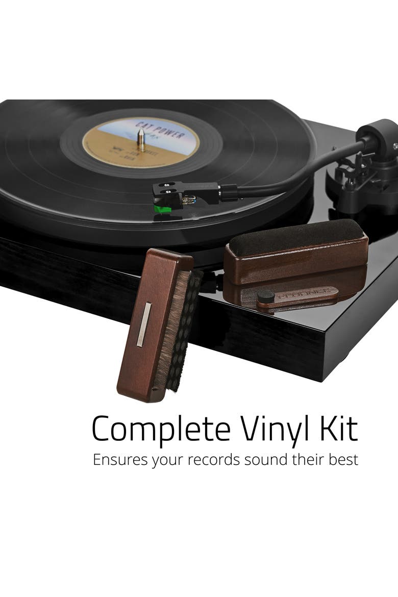 Vinyl Record Cleaning Kit with Anti-Static, Velvet & Stylus Brushes, Alternate, color, Natural Walnut