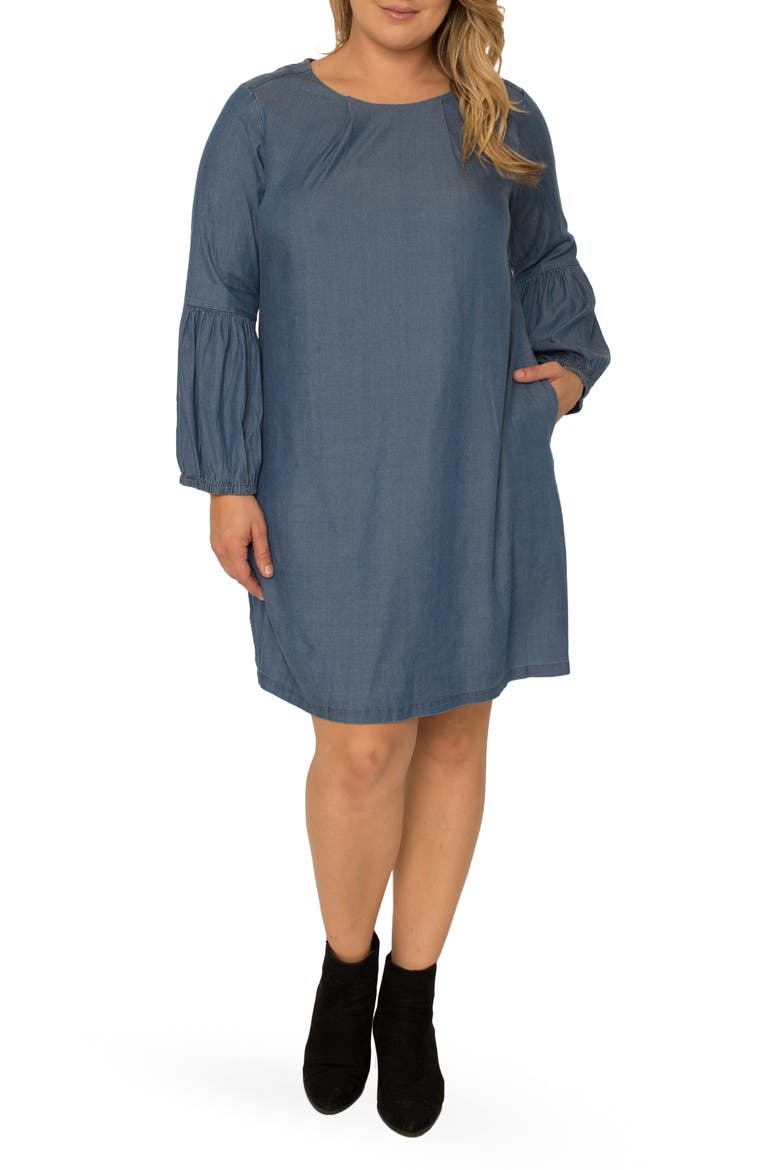 Balloon Sleeve Shift Dress, Main, color, MID BLUE
