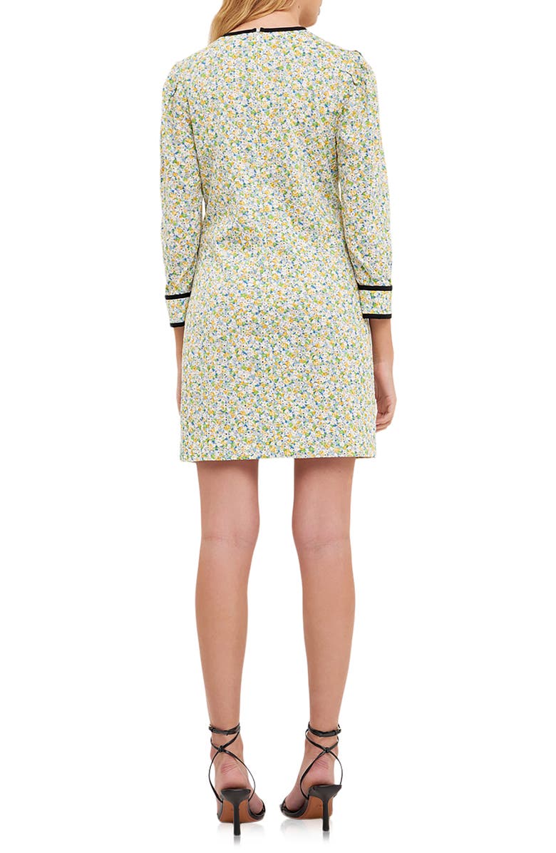 English Factory Floral Print Contrast Binding Puff Shoulder Minidress, Alternate, color,